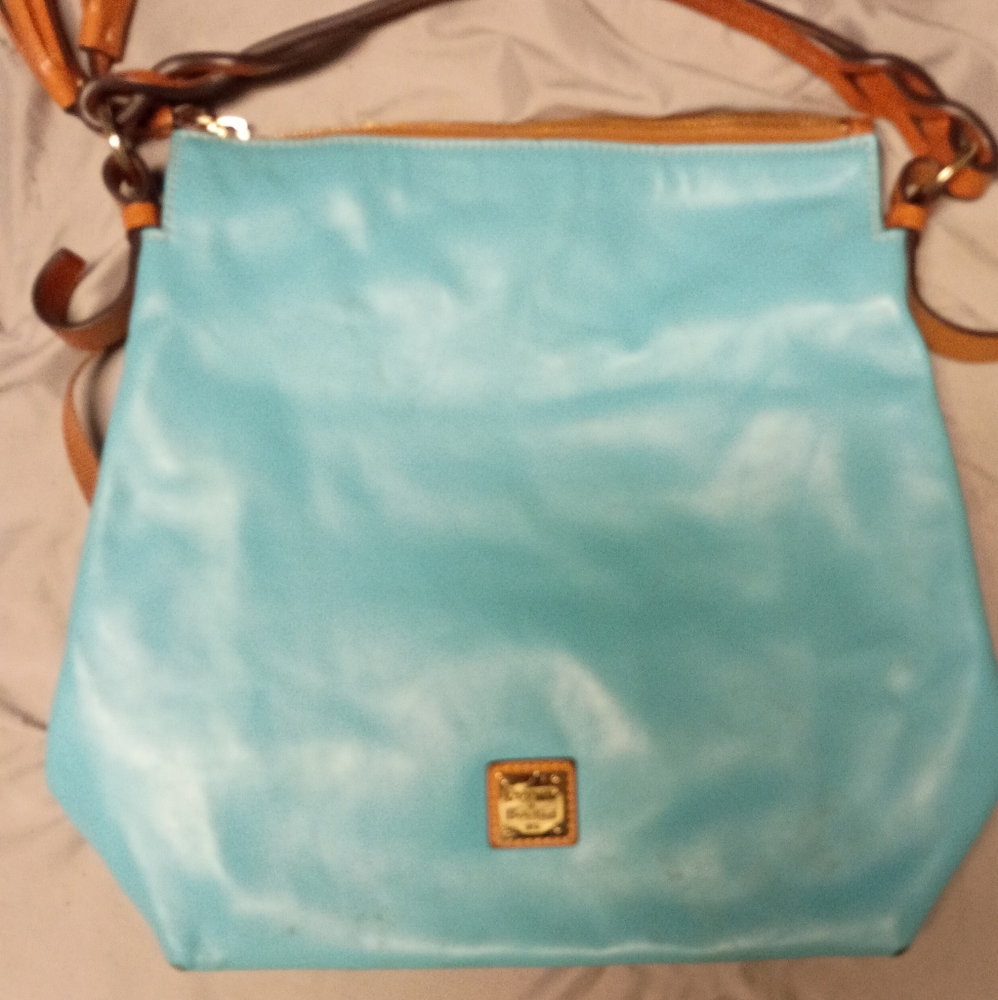 Dooney & Bourke Turquoise Blue and Tan Slouchy Hobo Bag